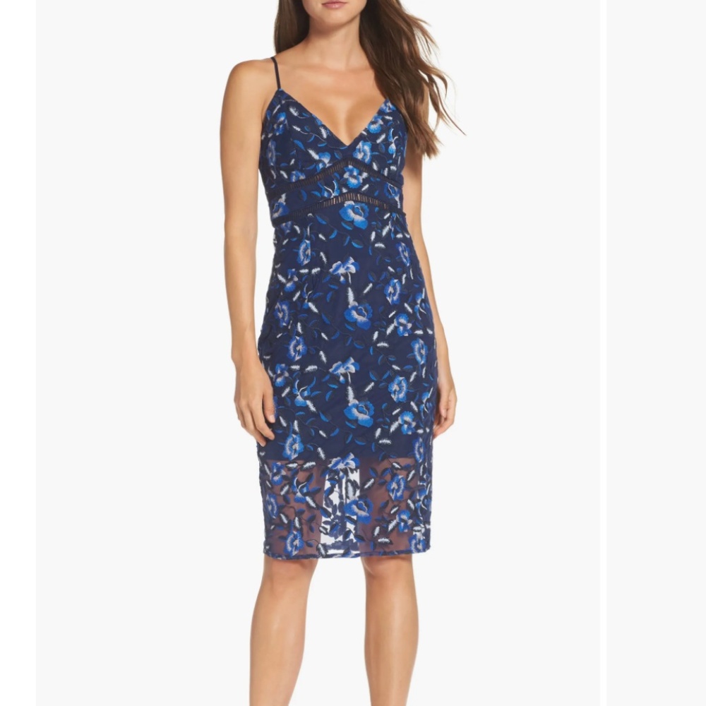 Bardot⎪Sapphire Lace Embroidered Pencil Dress